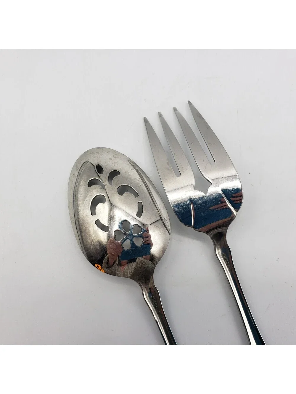 Serving Fork & Spoon WORDSWORTH Oneida USA Glossy Stainless Steel Flatware Meat